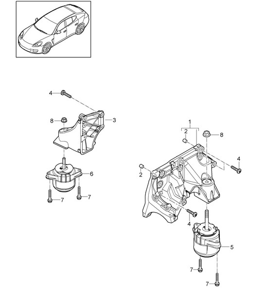 Engine suspension / Console for engine mounting / Engine mounting (Model: CWDA,CWD, CWFA,CWF+ PR:338) Panamera 970 (G1) 3.0L 2014>>