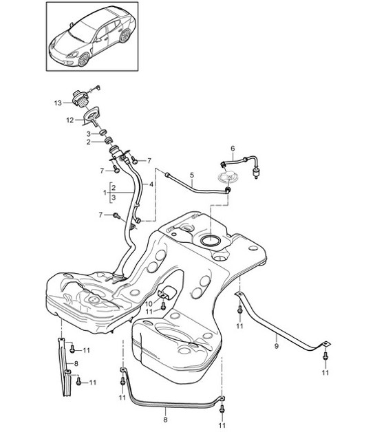 Diagram 201-005 Porsche Macan (95B) MK1 (2014-2018) Fuel System, Exhaust System
