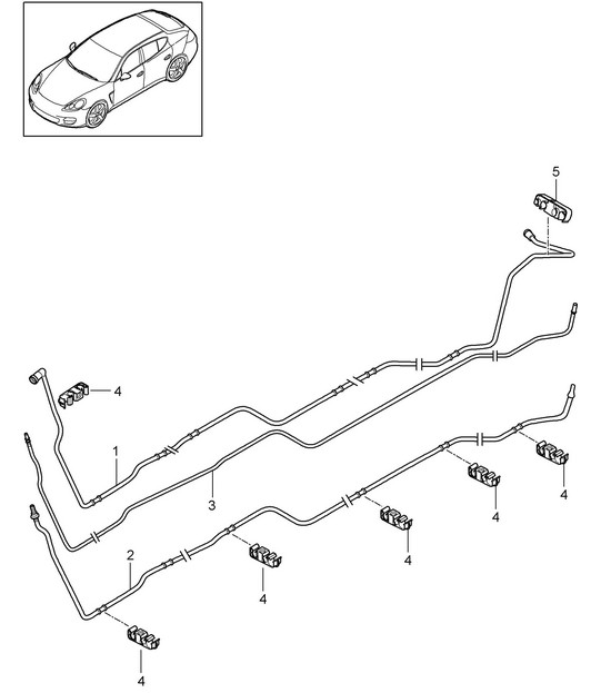 Fuel system / Fuel line / Underbody (Model: 4620,4640, 4820,4840, 4870,CGEA, CGE,CGFA, CWAA,CXNA, CWDA,CWD, CWFA,CWF, CXPA,CXRA, CXR,CWBA, CWB,CWCA,CWC) Panamera 970 (G1) 2010-16