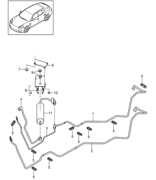 Fuel system / Fuel line / Fuel filter / Underbody (Model: CRCC,CRCB, CWJA) Panamera 970 (G1) 3.0L DIESEL 2012-16