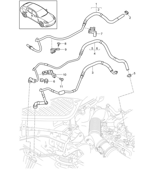 Fuel system / Fuel line / Engine compartment (Model: CRCC,CRCB, CWJA) Panamera 970 (G1) 3.0L DIESEL 2012-16
