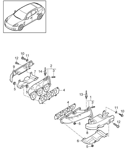 Exhaust system / Exhaust manifolds (Model: CGEA,CGE, CGFA) Panamera 970 (G1)  3.0L HYBRID 2012-16