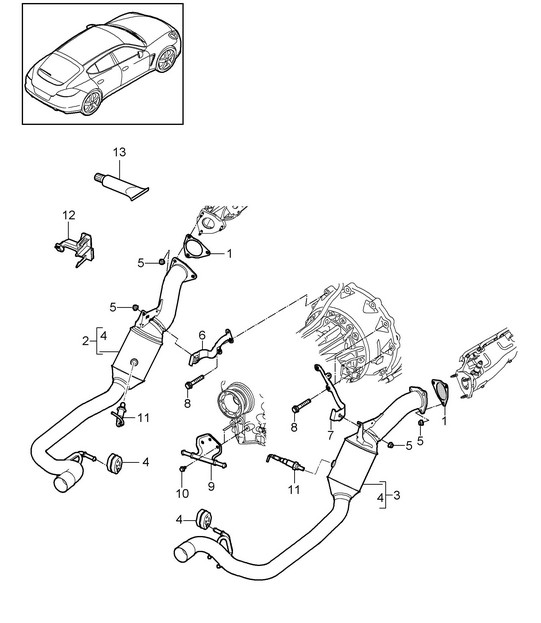 Exhaust system / Exhaust pipe with catalyst (Model: CGEA,CGE, CGFA) Panamera 970 (G1) 3.0L HYBRID 2012-16