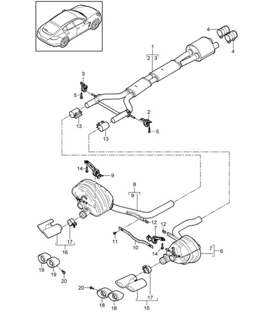 Diagram 202-075 Porsche Macan (95B) MK1 (2014-2018) Fuel System, Exhaust System