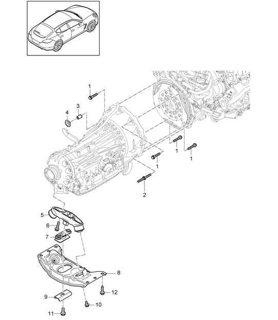 Mounting parts for engine and transmission / Transmission carrier (Model: A7000) Panamera 970 (G1) 3.0L HYBRID 2012-16