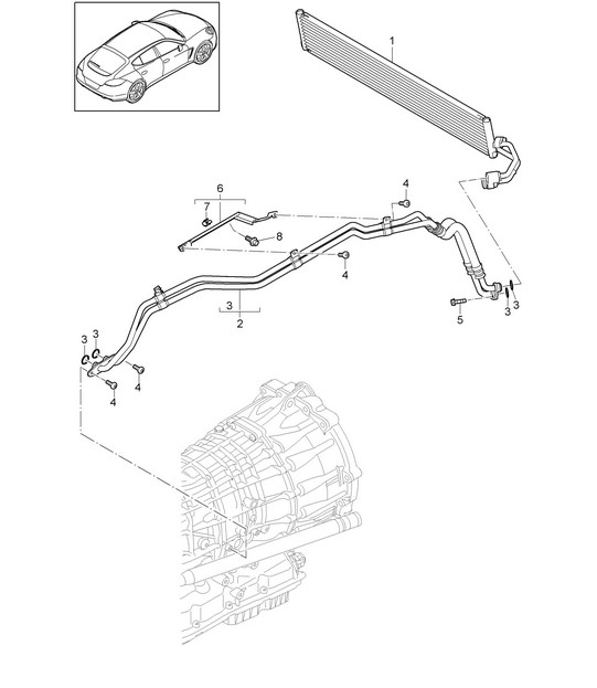 - PDK - Gearbox / Gear oil cooler / Oil pipe (Model: C7000,C7005, C7030,C7035, C7050,C7001, C7031,C7051) Panamera 970 (G1) 2010-16