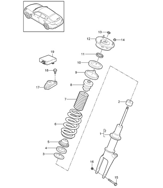 Suspension / Shock absorber strut (PR:475, PASM) Panamera 970 (G1) 2010-16