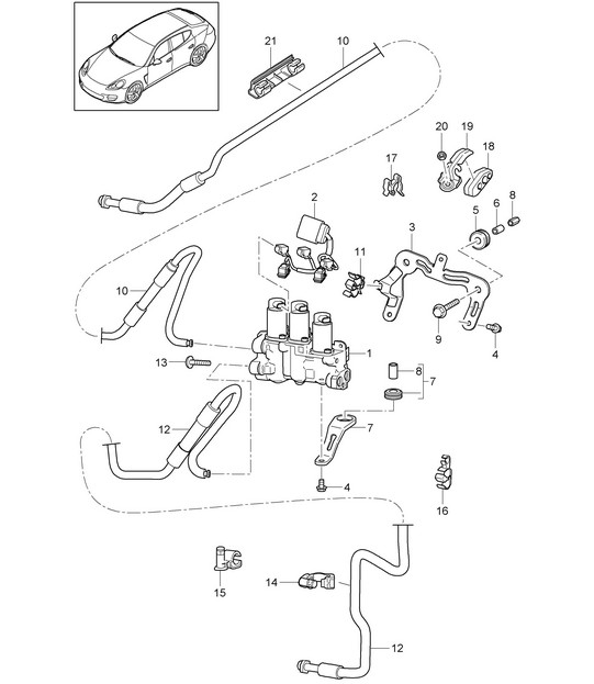 Anti-roll bar / Valve block / Junction / Pressure line (PR:351,  Air suspension) Panamera 970 (G1) >>2013