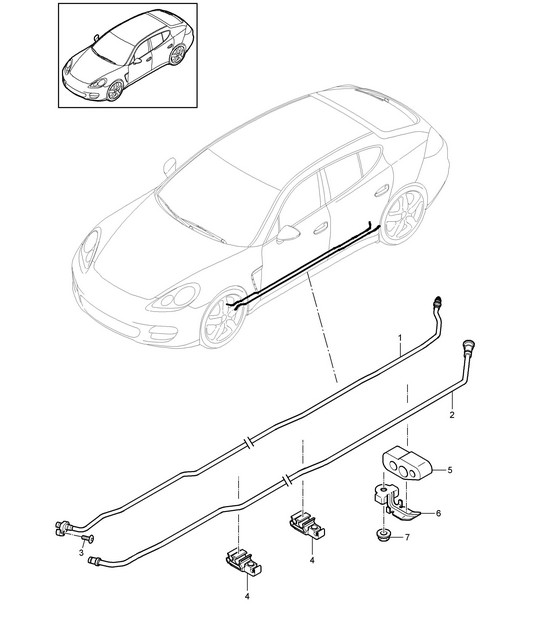 Anti-roll bar / Pressure line / Return line / Underbody  (PR:351,355,  Air suspension) Panamera 970 (G1) 2014>>