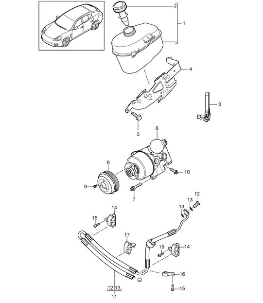 Power steering / Tandem pump / Oil container / Pressure hose / - PDCC - (Model: 4620,4640, 4820,4840, 4870+ PR:351) Panamera 970 (G1) 3.6L / 4.8L >>2013
