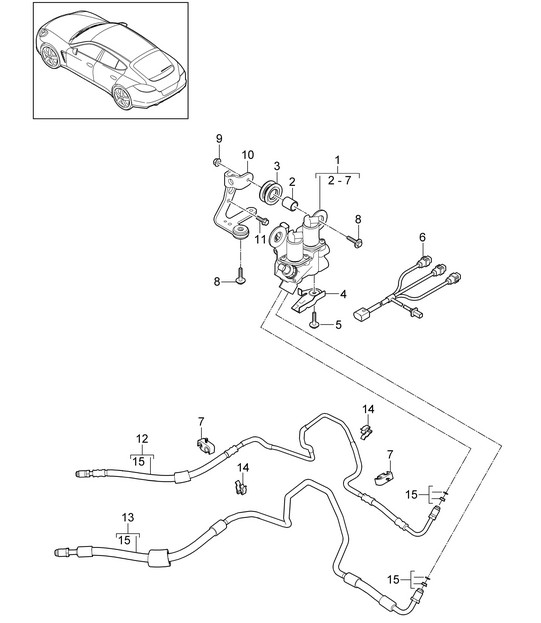 Anti-roll bar / Valve block / Pressure line / Return line (PR:351,355) Panamera 970 (G1) 2010-16