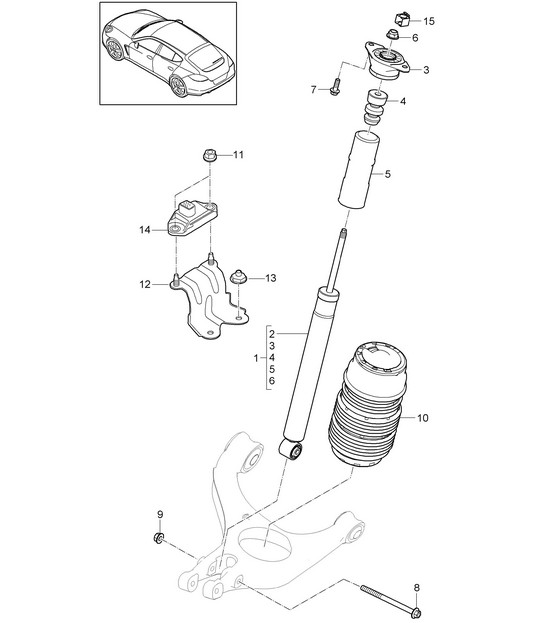 Suspension / Spring strut (PR:350,351, 354,355) Panamera 970 (G1) 2010-16