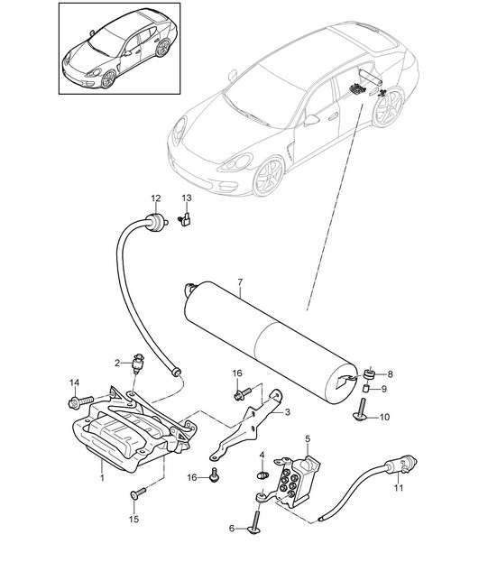 Adaptive suspension / Compressor / Pressure accumulator / Accelerator sensor (PR:350,351, 354,355) Panamera  