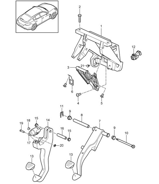 Diagram 702-000 Porsche 997 (911) MK1 2005-2008 Hand Lever System, Pedal Cluster 