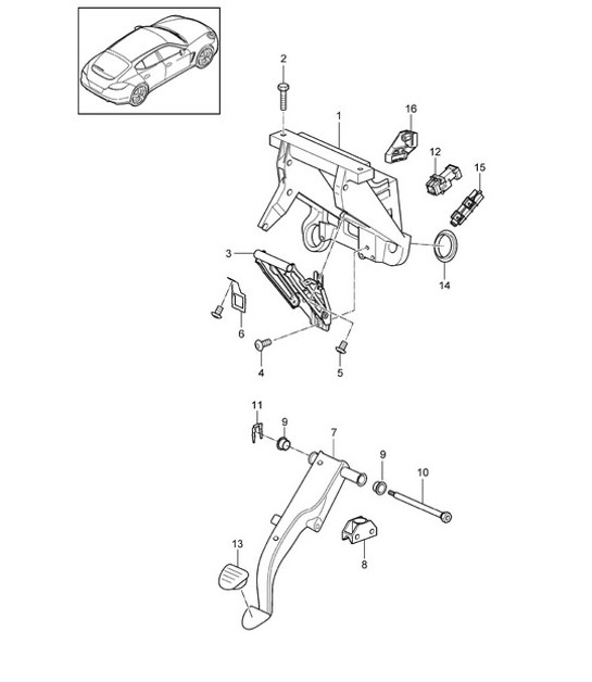 Diagram 702-005 Porsche Panamera 970 MK1 (2009-2013) Hand Lever System, Pedal Cluster 