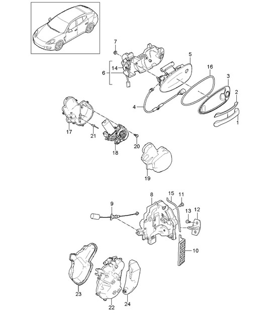 Door handle / Door lock - FRONT and REAR - Panamera 970 (G1) 2010-16