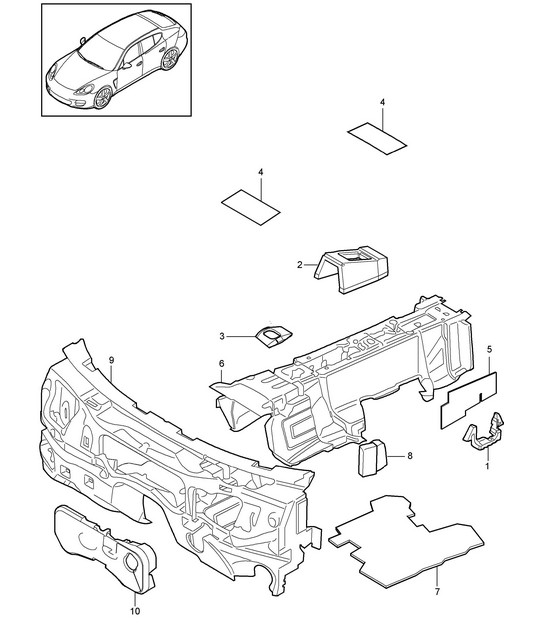 Sound absorber / Passenger compartment / Front end / Underbody Panamera 970 (G1) 2010-16