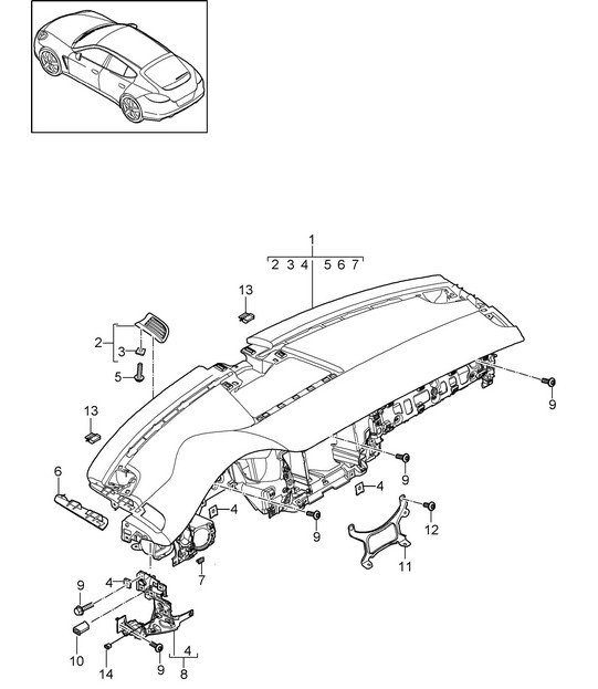 Dashboard / Upper part / with: Fasteners  Panamera 970 (G1) 2010-16