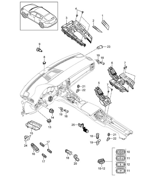 Combined switch / Control panel / Air conditioning / Control switch Panamera 970 (G1) 2010-16
