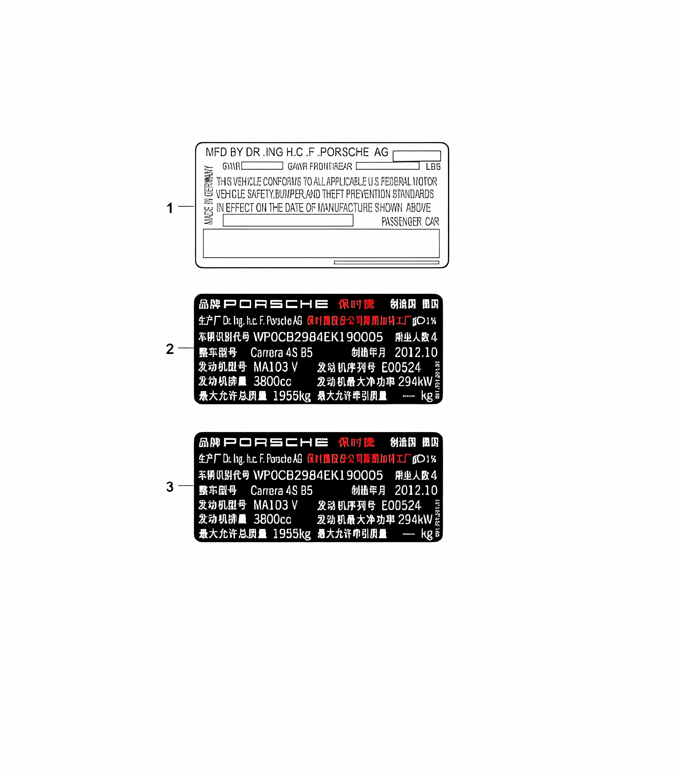 Stickers certificate  / Data tag Panamera 971.1 (G2) 2017-20