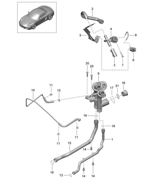 Connection /  Water pipe / Control  / Water cooling 981 Boxster / Boxster S 2012-16