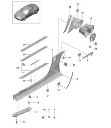 Side member trim and Ventilation / Engine compartment 981 Boxster / Boxster S 2012-16