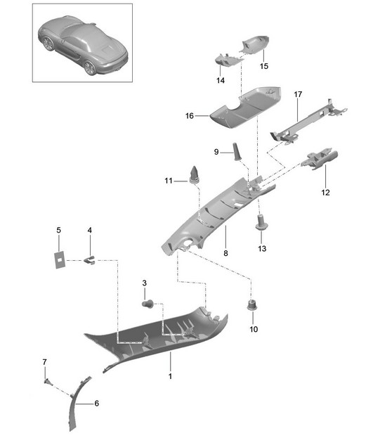 A-pillar windshield frame 981 Boxster / Boxster S 2012-16