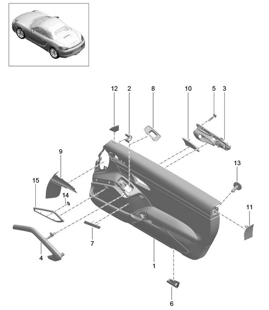 Door panel / Leather / Alcantara / Trim / Aluminium, brushed (PR:981,975,XWD) 981 Boxster / Boxster S 2012-16