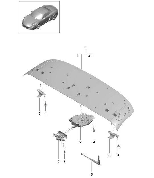 Top frame / Roof  frame / Catch - FRONT - 981 Boxster / Boxster S 2012-16
