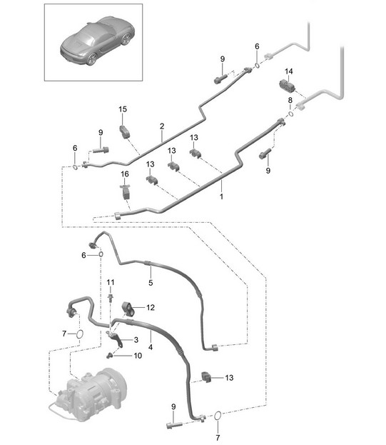 Refrigerant circuit / Underbody and Rear end 981 Boxster / Boxster S 2012-16