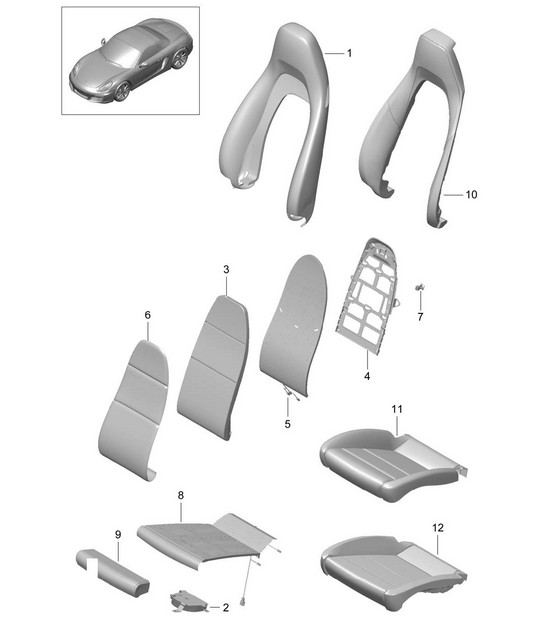 Foam part / Cover / Sports seat Plus 981 Boxster / Boxster S 2012>>
