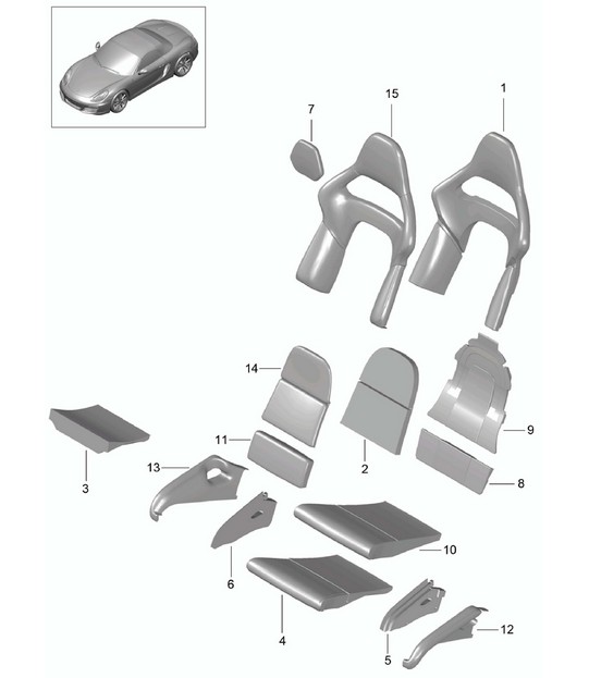 Foam part / Cover / Seat and backrest surface / bucket seat / Collapsible 981 Boxster / Boxster S 2012-16