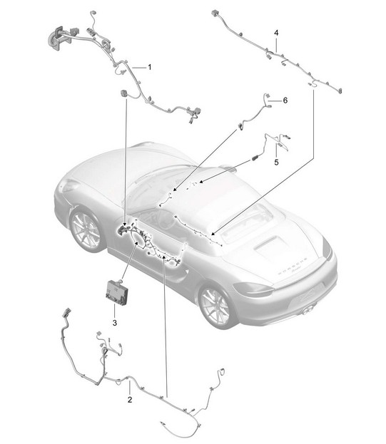 Wiring looms doors / Centre console / Glove box / Control units doors / Stopwatch 981 Boxster / Boxster S 2012-16