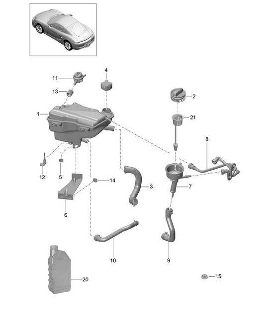 Water cooling / Water reservoir / Oil inlet 981C Cayman / Cayman S 2014-16