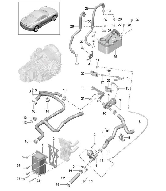 - PDK - Gearbox / Heat exchanger / Oil pipe / Water pipe (Model: CG205,CG225) 981C Cayman / Cayman S 2014-16