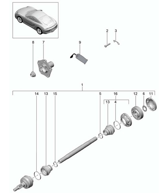 Drive shaft / Wheel hub 981C Cayman / Cayman S 2014-16