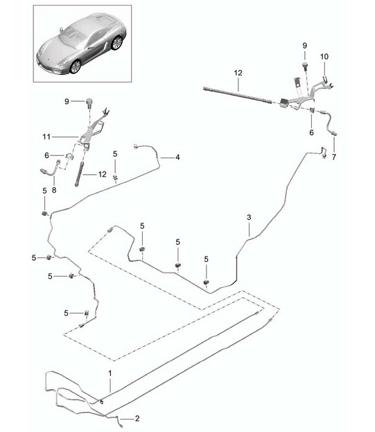 Brake lines / Underbody - center rear -  981C Cayman / Cayman S 2014-16