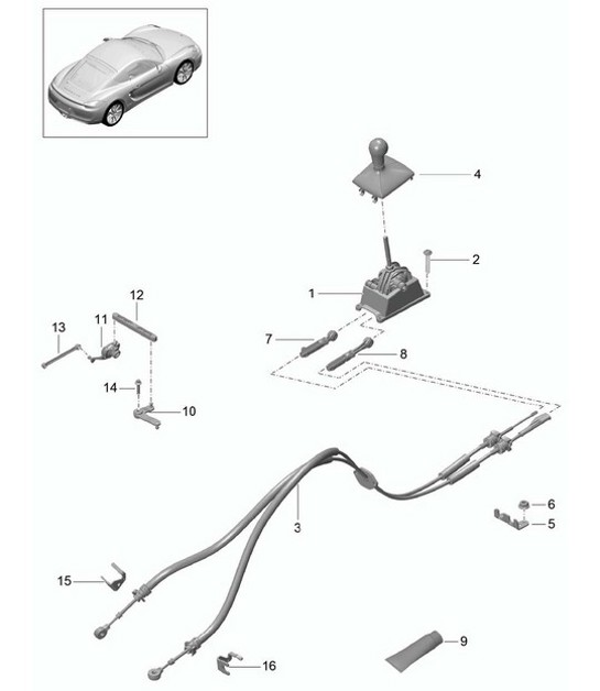 Diagram 701-000 Porsche Boxster 718 (982) 2017>> Hand Lever System, Pedal Cluster 