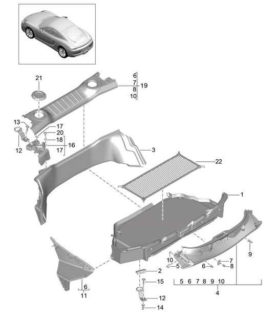 Luggage compartment - REAR - 981C Cayman / Cayman S 2014-16