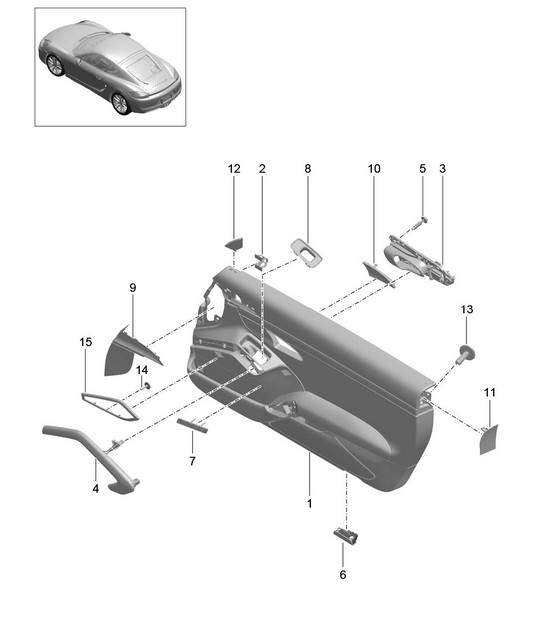Door panel / Leather / Alcantara / Trim / Galvano silver (PR:981,975, 812) 981 Cayman / Cayman S 2014-16