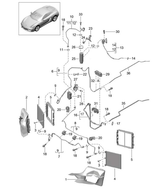 Refrigerant circuit - FRONT - 981C Cayman / Cayman S 2014-16