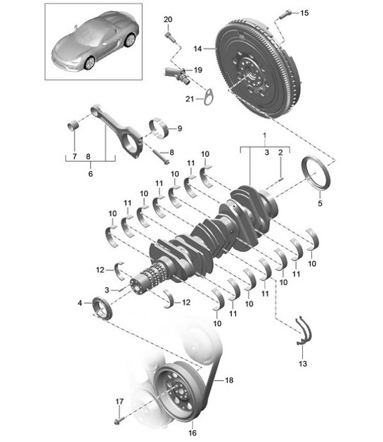 Diagram 102-000 Porsche Boxster 981 2.7L 2012-16 Engine