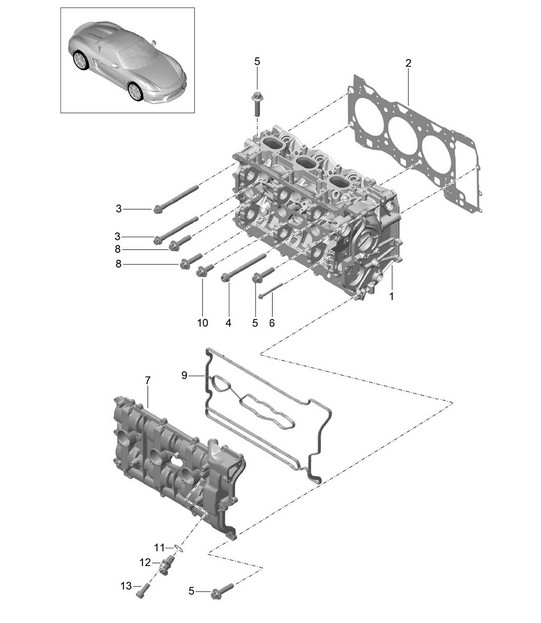 Cylinder head with: Valves, Cylinder head gasket and Valve cover 981.SP Boxster Spyder 2016