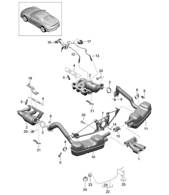 Diagram 202-000 Porsche Cayenne S 4.5L V8 2003>> Sistema di alimentazione, sistema di scarico