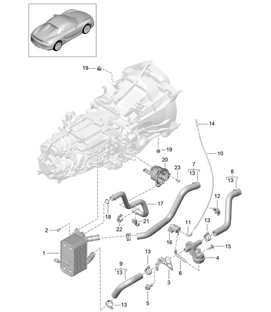Manual gearbox / Heat exchanger / Oil pipe / Water pipe (Model: G8120) 981.SP Boxster Spyder 2016