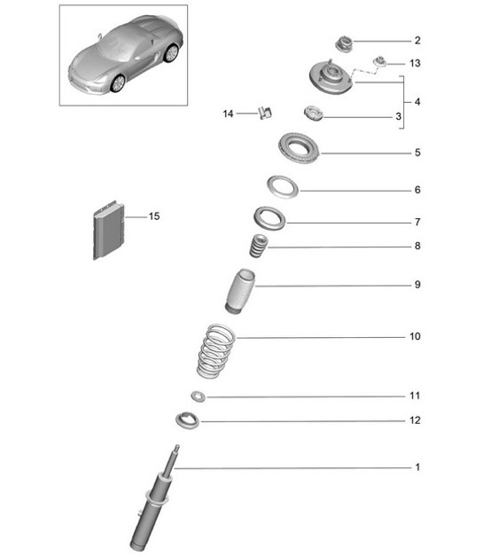 Diagram 402-000 Porsche Boxster 986/987/981 (1997-2016) Vorderachse, Lenkung 