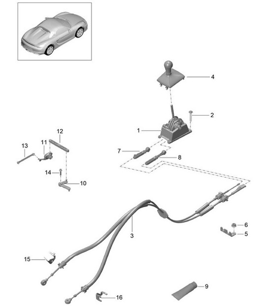 Diagram 701-000 Porsche Cayenne Turbo / Turbo S 4.8L 2007>> Hand Lever System, Pedal Cluster 