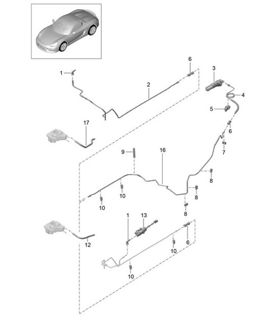 Diagram 702-008 Porsche Boxster S 718 2.5L Manual (350 Bhp) 05/2017>> Hand Lever System, Pedal Cluster 