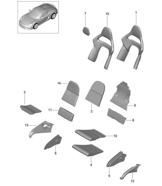 Foam part / Cover / Seat and backrest surface / bucket seat / Collapsible 981.SP Boxster Spyder 2016