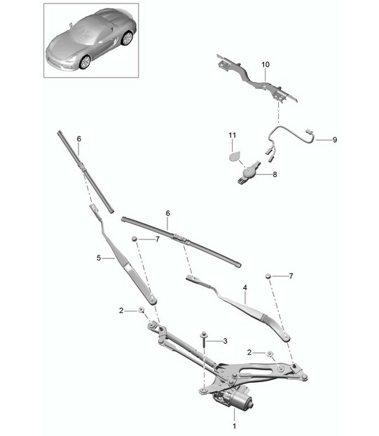 Windscreen wiper system, compl / Rain sensor 981.SP Boxster Spyder 2016